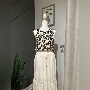 LOFT Black Floral on Cream Sleeveless Top